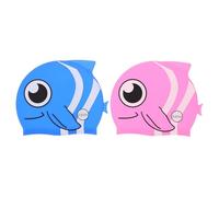 SHINYPASING Gorro de Baño Infantil de Silicona 2 Piezas Dibujos de Peces Niñas, Protección Auditiva y Ajuste Cómodo para Piscina y Entrenamiento