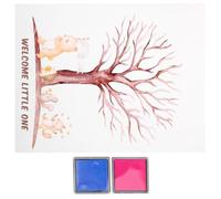 SHINYPASING Juego para Revelar Género Libro de Visitas para Shower, Cartel y 2 Tintas (Azul y Rosa), Decoración Creativa Árbol de Huellas, Suministros para Fiestas de Revelación de Género