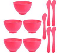 SHINYPASING Kit de 5 Juegos de Cuencos de Plástico para Mascarilla Facial con Aplicadores y Espátulas, Color Rosa Oscuro, 10 Piezas para Mezcla y Aplicación Casera, Herramienta DIY