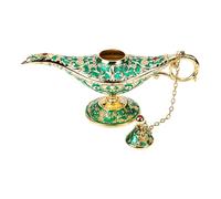 SHINYPASING Lámpara de Aladino de Aleación de Zinc Verde, Adorno Retro para Decoración de Escritorio y Hogar, Pequeño Accesorio Vintage para Fiesta, Colección y Ambientación Elegante