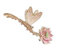 SHINYPASING Pinza Cabello Garra China en Forma de Flor de Loto, Clip Metálico Vintage Diseño de Libélula y Perlas, Accesorio Único para Mujeres, Adecuado para Cabello Fino y Peinados Diarios