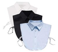 Shinywear Blusa desmontable con cuello falso, media camisa, cuello falso de Peter Pan, para mujeres y niñas, 3 piezas blanco + negro + mezclilla, M