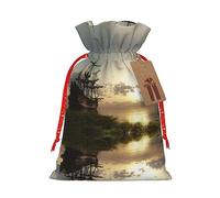 Ship In The Lake Sunset - Bolsa resistente con cordón, perfecta para regalos, viajes y uso diario con etiquetas de regalo Kraft