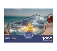 Ship Inside The Bottle Flotin on Waves 1000 Stück Ökopapier Puzzle Ship in A Bottle Lebendige Bilder Familienspiel Puzzles Als Wohnaccessoires 38x26cm/1000pcs