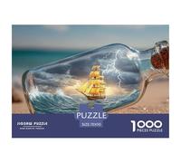 Ship Inside The Bottle Flotin on Waves 1000 Stück Premium-Karton Puzzle Ship in A Bottle Stressabbau Kreatives Spiel Puzzles Als Wohnaccessoires 70x50cm/1000pcs Ship Inside The Bottle Flotin on Waves