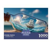 Ship Inside The Bottle Flotin on Waves 1000 Stück Stabiler Karton Puzzle Ship in A Bottle Lebendige Bilder Kreatives Spiel Puzzles Als Geburtstagsgeschenke 38x26cm/1000pcs