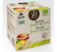 Ship - Té Bio Verde con Jengibre y Limón - Formato en Pirámides - 15 Unidades - Propiedades Antioxidantes - Activa la Mente - Aporta Vitaminas y Minerales - Sabor Dulce