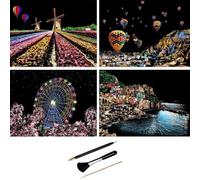 ShipeeKin 4 imágenes para rascar, 290 x 210 mm, papel de rascador de colores con revestimiento (paisajes en Europa)