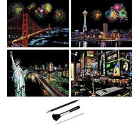 ShipeeKin 4 imágenes para rascar, 290 x 210 mm, papel para rascar con juego de herramientas (U.S.A)