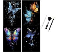 ShipeeKin 4x luminosos imágenes para rascar scratch art, 290 x 210 mm A4 papel de pared cuadros rascadores con juego de herramientas (Mariposa)