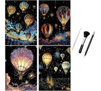 ShipeeKin 4x luminosos imágenes para rascar scratch art, 290 x 210 mm A4 papel de pared cuadros rascadores con juego de herramientas (Globo aerostático)