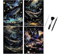 ShipeeKin 4x luminosos imágenes para rascar scratch art, 290 x 210 mm papel de pared cuadros rascadores con juego de herramientas (Ballenas)