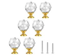 ShipeeKin 6x Cristal Transparente Armario Redondo Pomo de la Puerta Cajón en forma de bola con base de oro Armario Tirador Manijas en forma de diamante para armario Cómoda en Baño Cocina Oficina ect