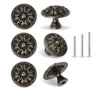 ShipeeKin 6x pomos de armario antiguos, tiradores de cajón de 30 mm con forma de flor para cómoda, cocina, baño aparador