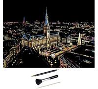 ShipeeKin imágenes para rascar 405 x 285mm A3 Lugares de interés Scratch Art, Cuadros para rascar para niños con Juego de Herramientas (Hamburgo)