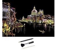 ShipeeKin imágenes para rascar 405 x 285mm A3 Lugares de interés Scratch Art, Cuadros para rascar para niños con Juego de Herramientas (Venecia)