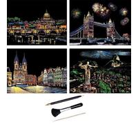 ShipeeKin Juego de 4 imágenes para rascar, 290 x 210 mm, papel de rascador de colores con revestimiento (Beauty City)