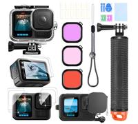 ShipeeKin Kit de Accesorios para gopro Hero 13, Carcasa de Buceo a Prueba de Agua, Agarre de Mano Flotante, 2 Juegos de Vidrio Templado, Funda de Silicona, Filtros Rojos, Inserciones antivaho
