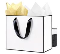 SHIPKEY Bolsas de regalo blancas y negras de 10 piezas, bolsas de favor de fiesta de 40x15x30cm con papel tisú, bolsa de papel extra grande | Bolsa de compras para cumpleaños (16x6x12 pulgadas)