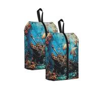 Shipwreck Under The Sea - Bolsa de viaje para zapatos, resistente al agua, con asa de cremallera, bolsa ligera para maleta y gimnasio, se pliega para empacar, Naufragio bajo el mar, 22 x 12 x 42 cm