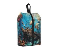 Shipwreck Under The Sea - Bolsa de viaje para zapatos, resistente al agua, con asa de cremallera, bolsa ligera para maleta y gimnasio, se pliega para empacar, Naufragio bajo el mar, 22 x 12 x 42 cm