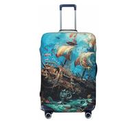 Shipwreck Under The Sea - Funda protectora para maleta, diseño de peces oceánicos, antiarañazos, a prueba de polvo, se adapta a 22-24 pulgadas, multicolor, S