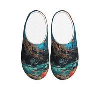Shipwreck Under The Sea - Pantuflas de franela para hombre, antideslizantes, cálidas, para invierno, para interiores y exteriores, multicolor, X-Small