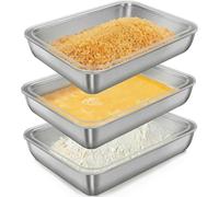 SHIQUAN - Bandeja de acero inoxidable, horno rectangular, 3 piezas, bandeja de acero inoxidable, 25 x 20 x 4,5 cm, con tapa, reutilizable, apta para ensaladas, mariscos y conservación.