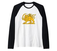 Shir o Khorshid Irán León y Sol con Corona Antigua Persia Emblema Camiseta Manga Raglan