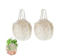 Shirene Bolsas de Malla Compra,2 de Bolsa de Compra de Red de Algodón con Mango,Bolsas de Compras de Hilo de algodón Lavables y Reutilizables producen para Almacenamiento de Frutas y Verduras（Beige）