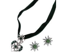 Shirene Edelweiss - Juego de collar y 2 aretes para mujer, joyería verde tradicional para el Oktoberfest, accesorios de tirolesa, joyería bávara y fiestas