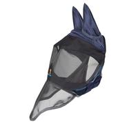 Shires FlyGuard Pro Deluxe - Máscara antimoscas con orejas y nariz, tamaño pony, protección de malla fina premium, ligera, transpirable, protector de moscas e insectos, ajuste seguro, azul marino