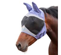 Shires FlyGuard Pro - Máscara de malla fina con orejas, tamaño completo, malla ligera y transpirable, protección contra moscas e insectos, ajuste seguro para pastoreo y uso estable, color cielo