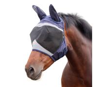 Shires FlyGuard Pro - Máscara de malla fina con protección UV, color azul marino/orejas de caballo extra pequeñas
