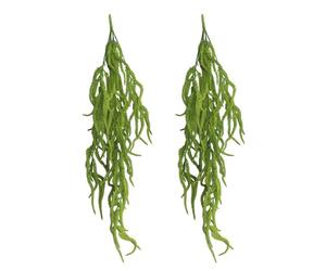 Shirfloral Paquete de 2 plantas colgantes artificiales de 32 pulgadas, cadena de perlas falsas, planta de amaranto verde falsa para colgar en la pared, lágrimas de pareja, decoración de boda, hogar,