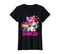 Shirley - Nombre Personalizado Colorido Unicornio Camiseta gráfica económica, Mujer, Negro, M