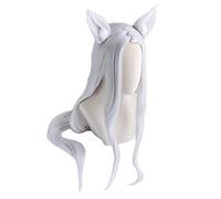 Shiro Cosplay Wig Anime Sewayaki Kitsune No Senko-san Long Heat Resistant Hair Halloween Party Role Play Wig with Ears + Wig Cap
