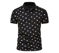 Shirt Ocio Hombre Elástica Verano Estampado Moda Hombre T-Shirt Transpirable Cuello Tapeta con Botones Hombre Shirt Manga Corta Negocios Aire Libre Deporte Hombres Polo R-Black 4 XL