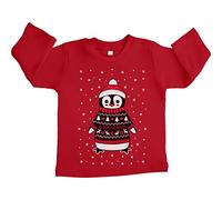 Shirtgeil Camiseta de Manga Larga para bebé, pingüino navideño con Reno, Jersey navideño, Jersey para bebé, niña, niño, 18-24 Meses, Rojo