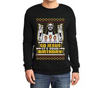Shirtgeil Suéter Feo de Navidad para Hombre - Go Jesus It's Your Birthday Sudadera pequeña Negra