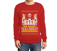 Shirtgeil Suéter navideño Feo para Hombre - Go Jesus It's Your Birthday Sudadera Mediana roja