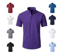 Shirts Men's Stretch Non-Iron Anti-Wrinkle Shirt, Quick-Dry Breathable Casual Button Down, Wrinkle Free Moisture Wicking 4-Way High Stretch Super Soft Casual Button Down Shirts (Dark Purple,XXL)