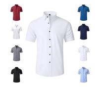 Shirts Men's Stretch Non-Iron Anti-Wrinkle Shirt, Quick-Dry Breathable Casual Button Down, Wrinkle Free Moisture Wicking 4-Way High Stretch Super Soft Casual Button Down Shirts (White,L)
