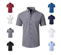 Shirts Men's Stretch Non-Iron Anti-Wrinkle Shirt, Quick-Dry Breathable Casual Button Down, Wrinkle Free Moisture Wicking 4-Way High Stretch Super Soft Casual Button Down Shirts (Grey,L)