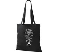 Shirtstown Bolsa de Tela un Gran Regalo para Nacimiento con Tus Personal Initilien Ancla - Negro, 38 cm x 42 cm