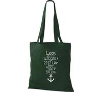 Shirtstown Bolsa de Tela un Gran Regalo para Nacimiento con Tus Personal Initilien Ancla - Verde, 38 cm x 42 cm