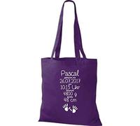 Shirtstown Bolsa de Tela un Gran Regalo para Nacimiento con Tus Personal Initilien Handabruck - lila, morado, 38 cm x 42 cm