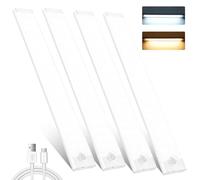 shirylzee Lámpara de cocina LED para debajo de los muebles, 4 unidades, 72 ledes, iluminación para armario, 2000 mAh, batería USB-C, recargable, detector de movimiento, luz con barra de luz magnética