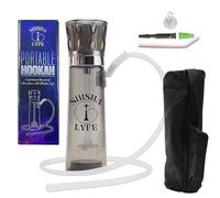 SHISHA LYFE Portable Mini Hookah Cup Set - Transparent (Grey) Shisha for Car & Hookups with LED Lights, Silicone Hose Pipe, Anti-Scald, Charcoal Holder, Tong, Reusable Straw with Cover Protection