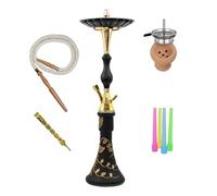 Shisha Tradicional Pharaoh 70 cm | Cachimba de Latón Dorado con Manguera de Cuero, Cazoleta de Terracota y 50 Boquillas Desechables | Diseño Oriental Artesanal